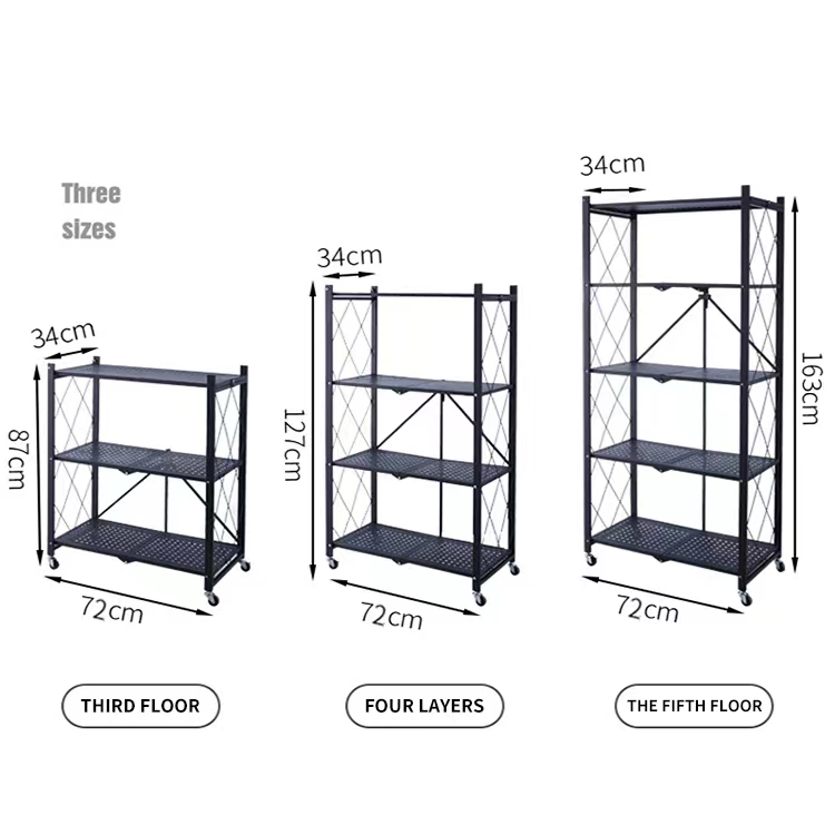 Folding storage rack home storage foldable kitchen display rack shelf with wheels kitchen organizer shelf  (4)